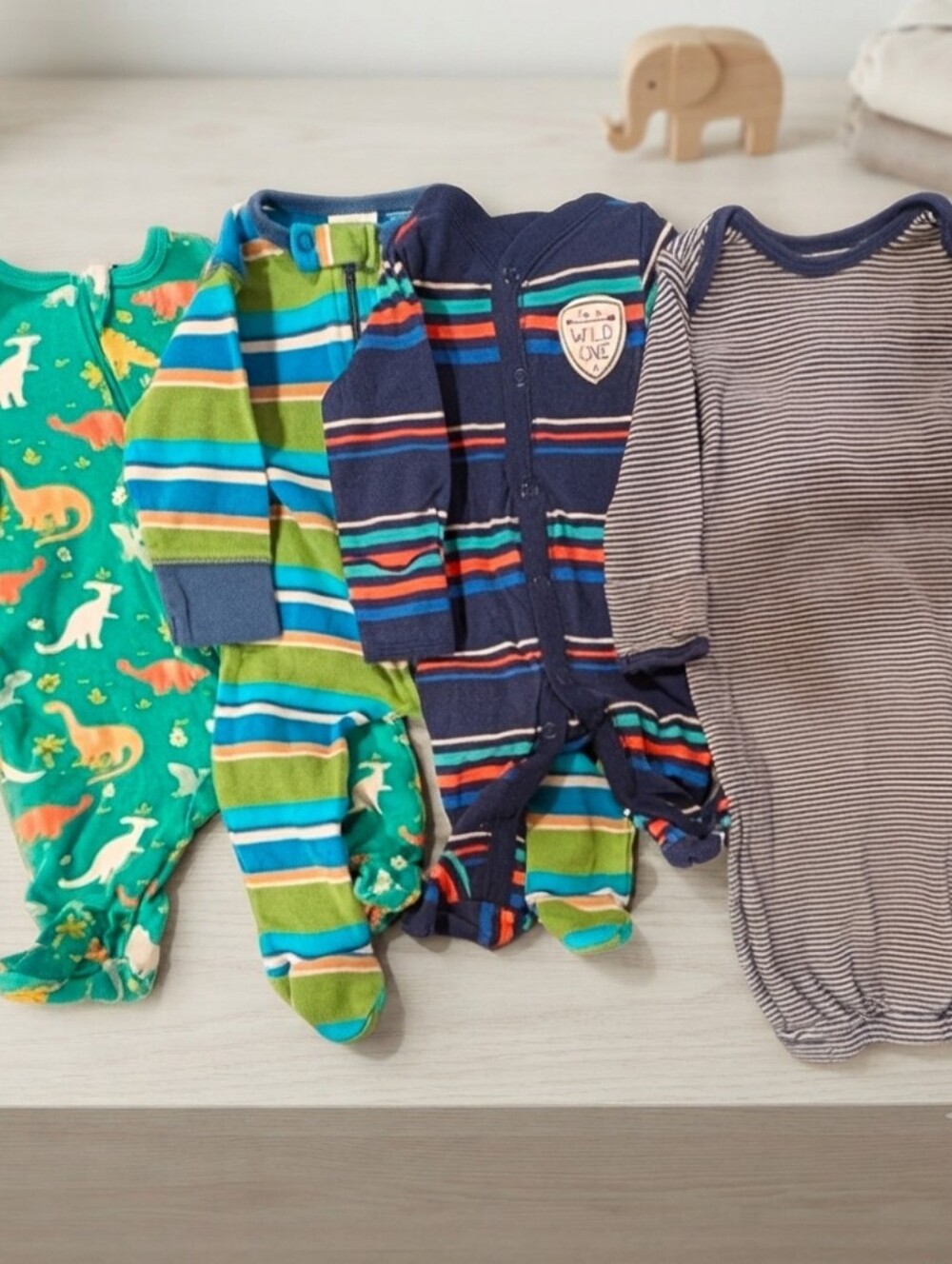 NB Striped and Dinosaur Print Kids One Piece Set